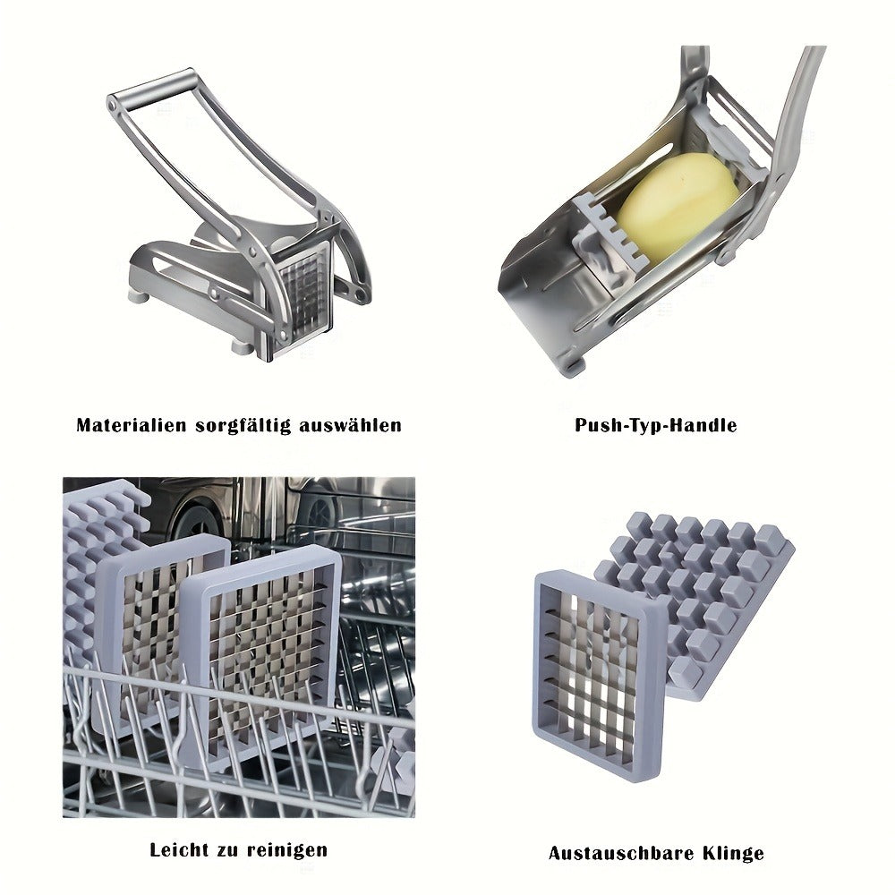 French Fry Cutter – Stainless Steel Vegetable & Potato Slicer, Multi-Function Food Chopper for Potato, Carrot, Cucumber & Onion, with Storage Box