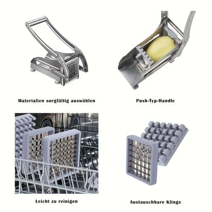 French Fry Cutter – Stainless Steel Vegetable & Potato Slicer, Multi-Function Food Chopper for Potato, Carrot, Cucumber & Onion, with Storage Box