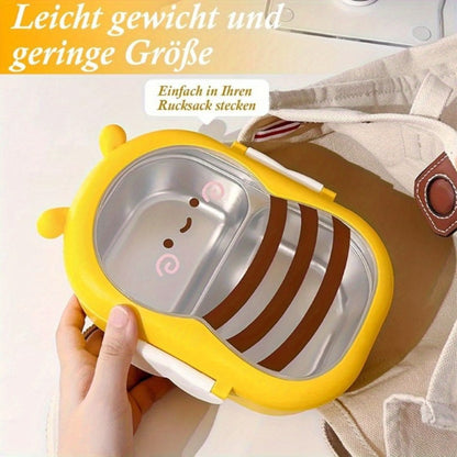 Cute Bee Lunch Box Stainless Steel – 304 Food Grade 2-Compartment Bento Box with Bee-Themed Lid for Kids, School, Office & Picnic – Lightweight Leakproof Lunchbox Gift