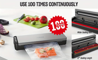 Vacuum Sealer Machine 80kPa Powerful Suction Automatic Food Sealer 125W Dry Wet Modes Stainless Steel Easy Clean Food Preservation System for Home Kitchen