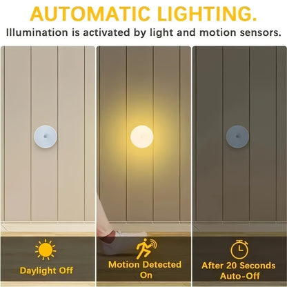 Motion Sensor Night Light 6 Pack Wireless Rechargeable 1000mAh - LED Step Lights with Motion & Light Sensor, Polished Plastic Sconce PVC Shade, Safe Night Lighting for Staircase Bedroom Cabinet Hallway