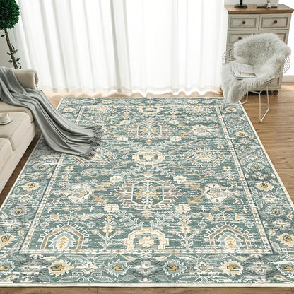 Vintage Persian Area Rug Machine Washable Non-Slip Non-Shedding Floral Indoor Carpet for Living Room Bedroom in Multiple Colors and Sizes
