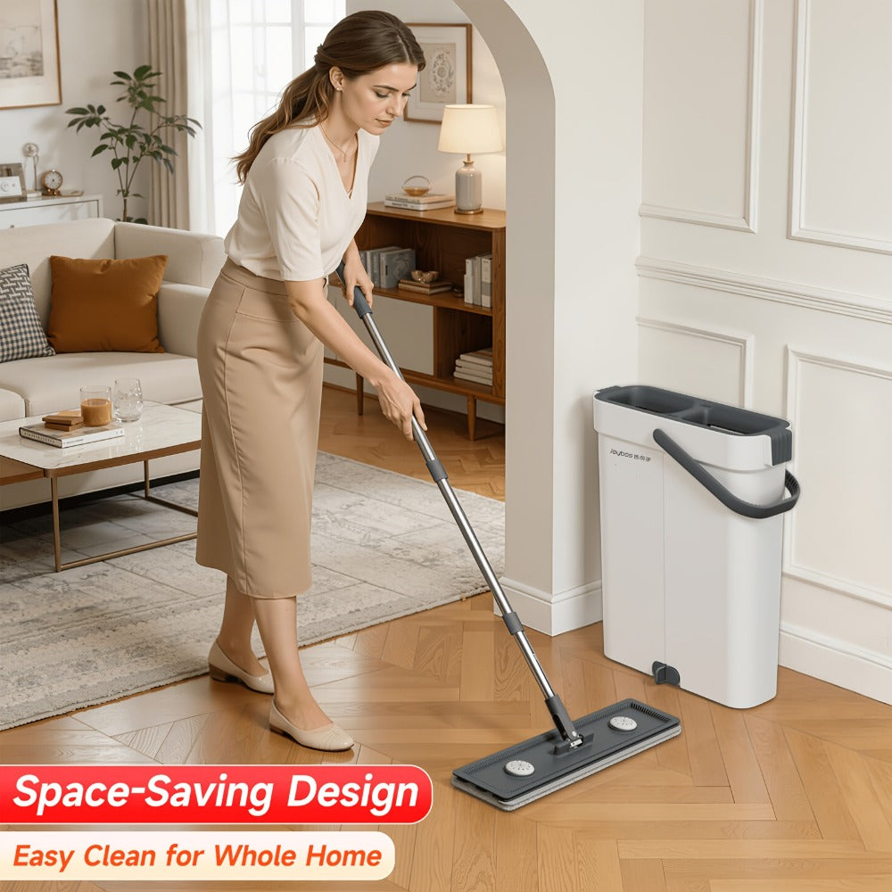 Spin Mop and Bucket Set with Wringer 360° Flat Mop Washable Microfiber Pads Long Handle for Hardwood Tile Laminate Floors Walls Windows Home Kitchen Bathroom