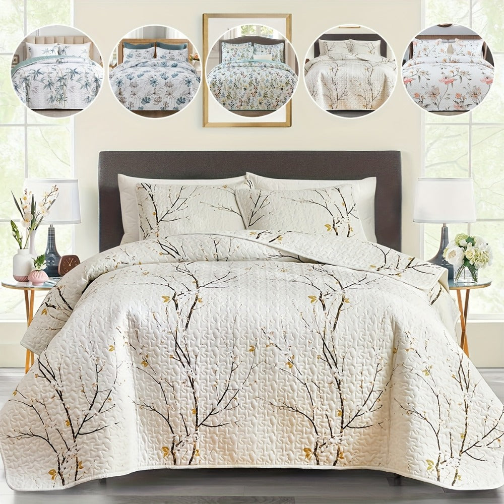 Reversible Floral Comforter Quilt Set – Soft Microfiber Botanical Bedding, Twin Full Queen King, All Seasons – White, Blue, Pink & More