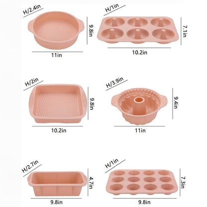 Silicone Baking Pan Set 6-Piece, Nonstick Silicone Cake Molds, Muffin Pan & Donut Baking Pan, Flexible Easy Release Bakeware for Oven Use, Holiday Baking Molds in Pink Gray Blue