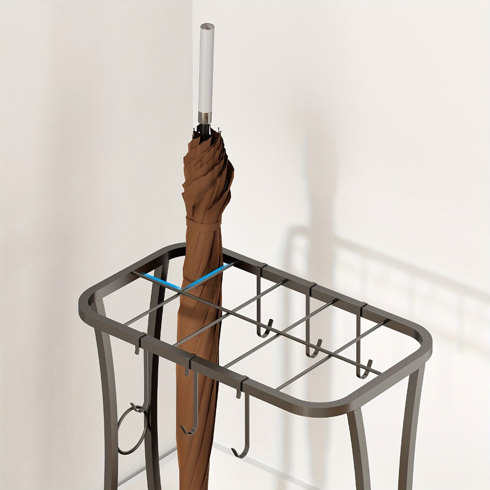 Metal Umbrella Stand with Drip Tray – 4-Tier Freestanding Umbrella Holder, Sleek Polished Finish, Space-Saving Entryway Storage for Home Office & Commercial Use, Black