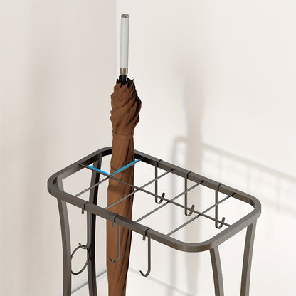 Metal Umbrella Stand with Drip Tray – 4-Tier Freestanding Umbrella Holder, Sleek Polished Finish, Space-Saving Entryway Storage for Home Office & Commercial Use, Black