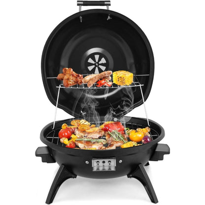 Electric Indoor Grill Smokeless Vertical Design 1.12 SqFt Griddle Warming Rack Adjustable Temp 200-425F Pull-Out Drip Pan 304 Stainless Steel for Steak BBQ Panini Camping