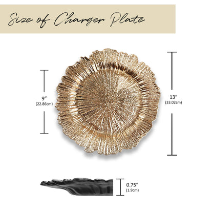 Charger Plates 13 Inch Set of 24 – Floral Reef Design Decorative Dinner Plate Chargers for Wedding Table Setting Party Banquet Reception Decor Silver Rose Gold Red