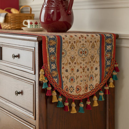 Boho Table Runner with Tassels | American Retro Style for Dining Table, Tea Table & TV Cabinet