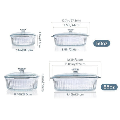 Glass Casserole Dish with Lid, Oval Ribbed Roasting Pan, Oven & Microwave Safe Covered Baking Dish, Transparent Deep Glass Cookware for Chicken Pasta Desserts, 50oz & 85oz Options