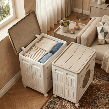 Foldable Storage Box 37 Gallon Flip Top with Visible Window – Large Sturdy Plastic Organizer for Clothes, Bedding & Seasonal Items, Front-Opening Space-Saving Design for Bedroom, Dorm & Under-Bed