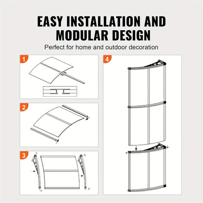 Door Window Awning Canopy 120x38 Inch Polycarbonate Rain Sun UV Snow Shield with Aluminum Bracket Easy Install Outdoor Porch Patio Entrance Shelter