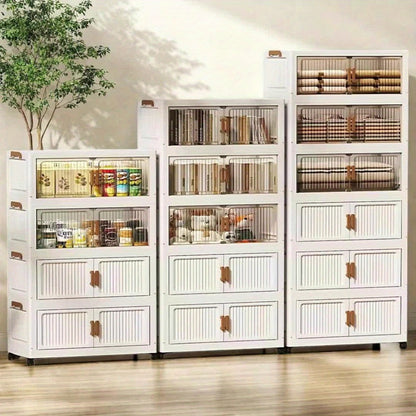 Foldable Stackable Plastic Storage Box with Lid and Wheels 19in Large Folding Locker Container 1 3 or 5 Layer for Wardrobe Bathroom Home Office Dormitory Organization