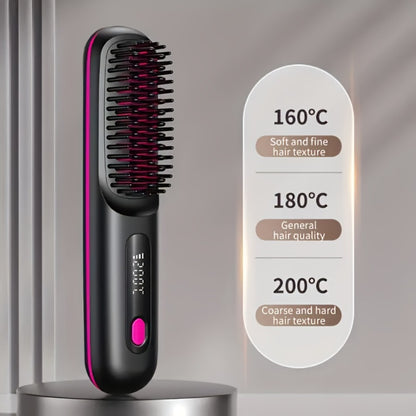 Portable Wireless Hair Straightener Comb USB Rechargeable 3-Speed Temp Control Negative Ion LED Display Lightweight for Travel
