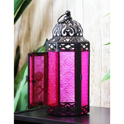 Moroccan Candle Lantern Holder - Decorative Metal & Glass Lantern with Embossed Floral Design for Indoor Home Decor, Garden, Patio, Weddings, Ramadan, Halloween & Holiday Celebrations - 10.5" Tall Medium Size