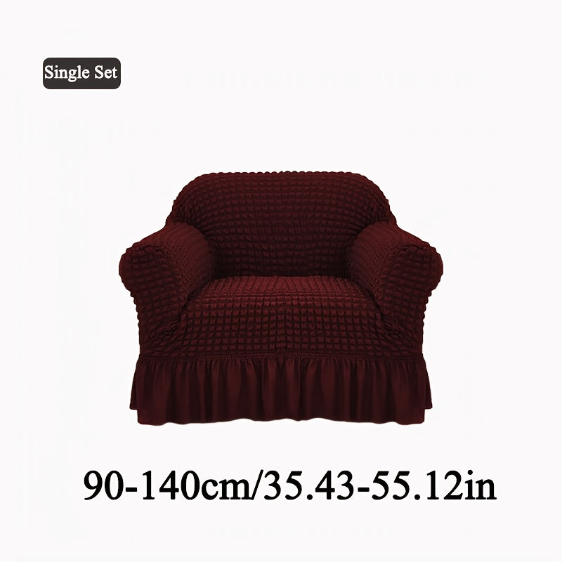 Seersucker Sofa Slipcover Elastic Band Closure Pet-Friendly All-Purpose Sofa Cover for Living Room Home Decor Protection — Single 2 4 Seater Multiple Colors