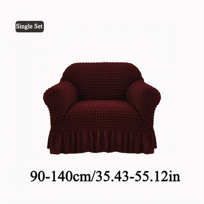 Seersucker Sofa Slipcover Elastic Band Closure Pet-Friendly All-Purpose Sofa Cover for Living Room Home Decor Protection — Single 2 4 Seater Multiple Colors
