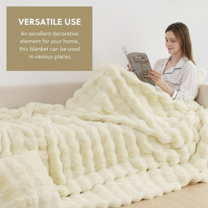 Faux Rabbit Fur Throw Blanket – Ultra-Soft Plush Fleece for Bed, Couch, Sofa & Travel, All Season, 11 Colors, Throw to King Size