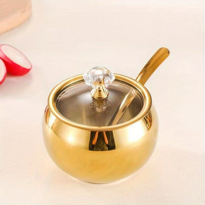 Stainless Steel Spice Jar Set with Tray and Spoon Golden Seasoning Containers for Salt Pepper Coffee Kitchen Organizer 2 or 3 Piece