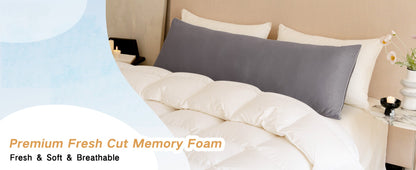 Body Pillow for Adults Full Body Support - Memory Foam Shredded Fill, Washable Pillowcase, 20x54 Inch, White & Grey
