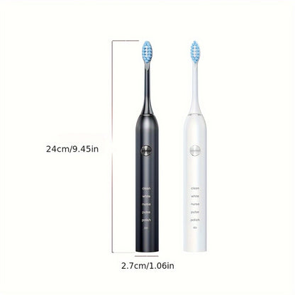 Sonic Electric Toothbrush – 5 Vibration Modes, Soft Bristle, Type-C Fast Charging, Waterproof, Deep Clean & Teeth Whitening Rechargeable Power Toothbrush for Men & Women, 4 or 8 Brush Heads
