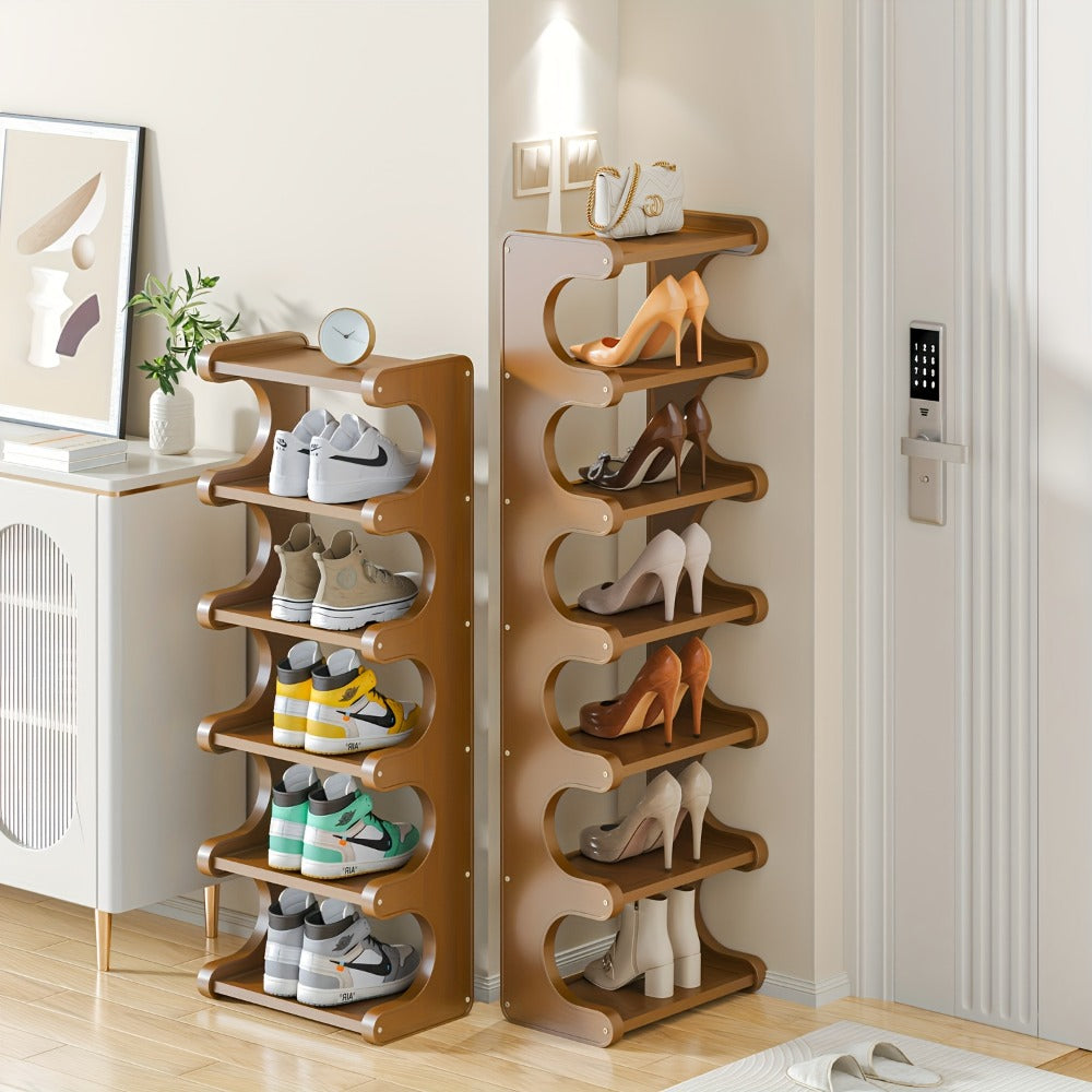 Bamboo Shoe Rack 7 Layer Freestanding – Natural Bamboo Shoe Storage Organizer with Space-Saving Narrow Design, Easy Assembly, Large Capacity for Entryway, Dorm & Apartment