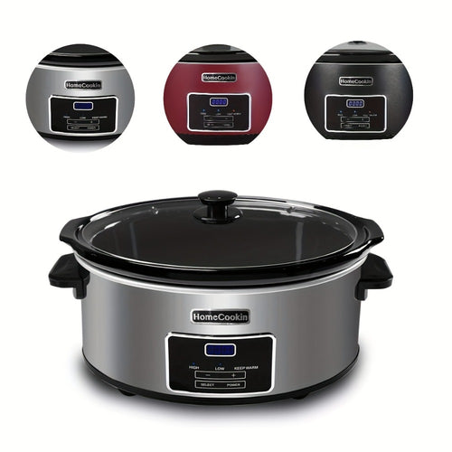 Digital Slow Cooker 6 & 7 Quart Programmable with Non-stick Ceramic Bowl, Countdown Timer & Keep Warm – Oval Glass Lid Crock Pot for Family Meals Soups Stews Holiday Cooking