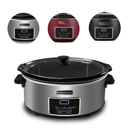 Digital Slow Cooker 6 & 7 Quart Programmable with Non-stick Ceramic Bowl, Countdown Timer & Keep Warm – Oval Glass Lid Crock Pot for Family Meals Soups Stews Holiday Cooking