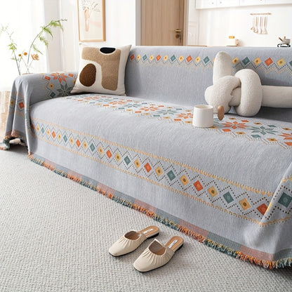 Bohemian Embroidery Chenille Sofa Cover 300GSM - Machine Washable Knit Weave Slipcover for 2 3 4 Seater Sectional Sofa No Padding, 5 Colors