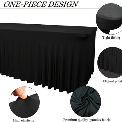 Spandex Fitted Tablecloth 2 Pack Wrinkle-Free Stretch Table Cover with Pleated Skirt for 6FT 8FT Rectangle Tables Wedding Banquet Party Birthday Event Decoration Red Polyester Table Cloth Set
