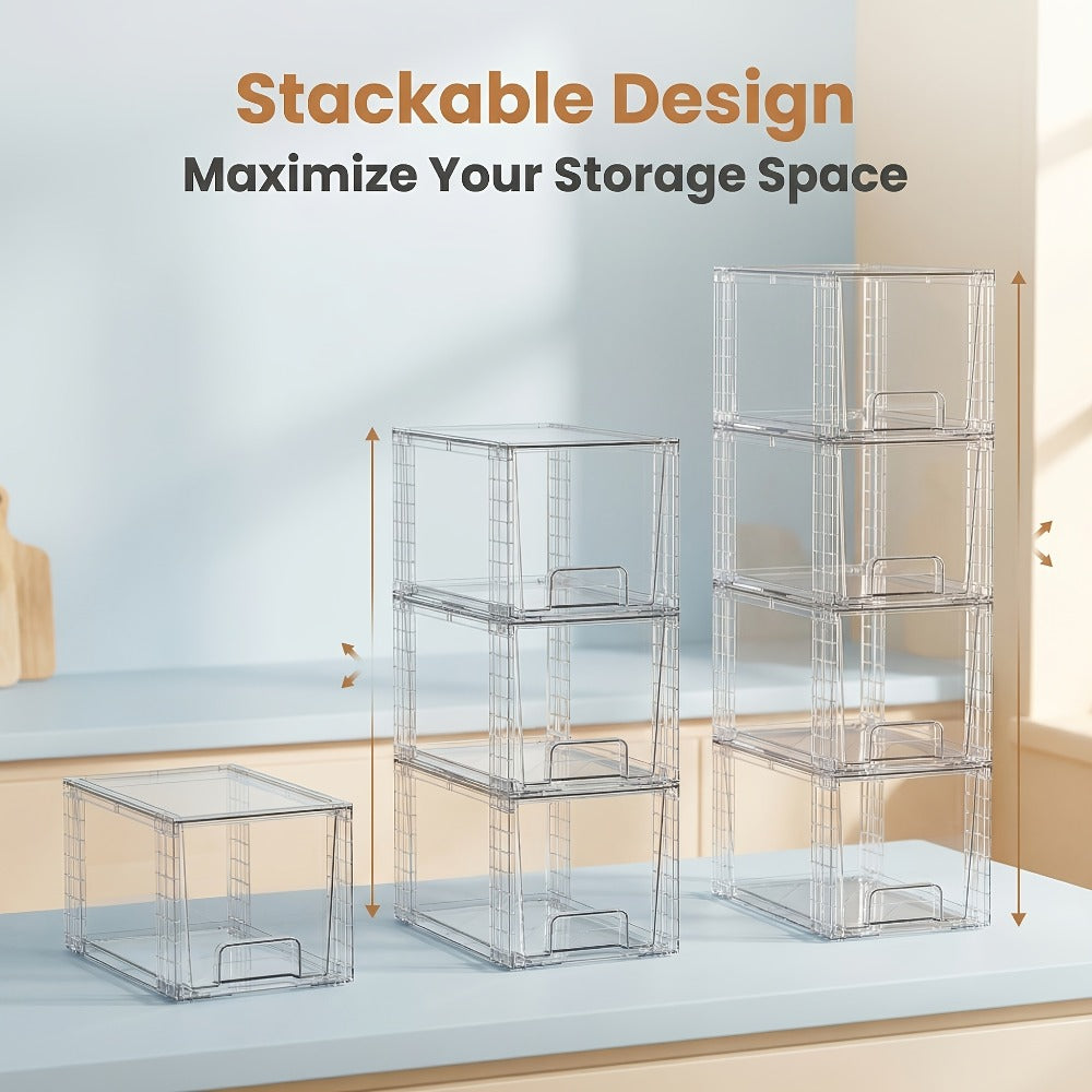 Clear Acrylic Food Storage Bins with Lids Stackable - Kitchen Pantry Organizer Boxes Cabinet Drawers for Dry Food Snacks Cereal, 12x7.5x7in, 2/4/6/8 Pack