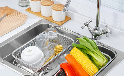 Expandable Stainless Steel Colander & Drain Basket – Adjustable Strainer for Vegetables, Fruits & Kitchen Sink Use