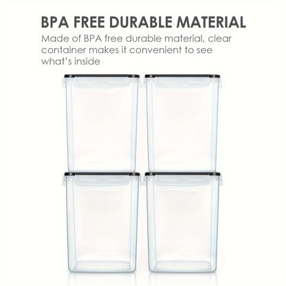 Large Airtight Pantry Canisters 4 Pack - BPA-Free Plastic Food Storage Containers with Lids for Flour Sugar Rice Cereal and Baking Supplies, 176oz 5.2L Clear Stackable Kitchen Canister Set with Measuring Cups and Chalkboard Labels