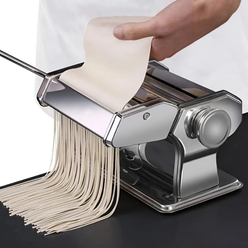 Manual Pasta Maker Machine Stainless Steel – Hand Crank Pasta Roller for Spaghetti Fettuccine Lasagne Noodles, Adjustable Thickness, Anti-Slip Handle, Fresh Homemade Pasta Kitchen Gadget Gift for Foodies