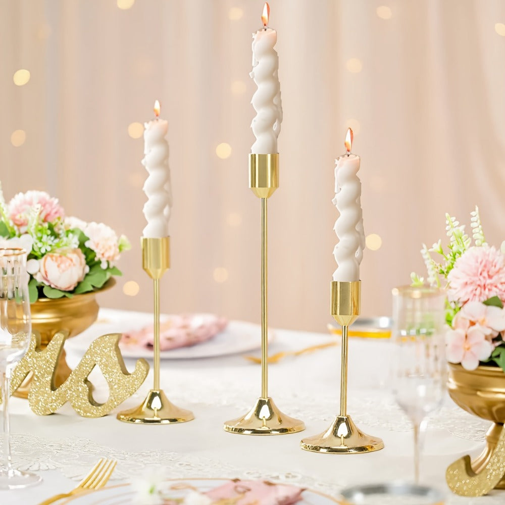 Gold Candle Holders Set of 6 – Cast Iron Single Stem Taper Candlestick Holders for Wedding Centerpieces, Candlelight Dinners, Christmas, Halloween, Thanksgiving & Anniversary Table Decor