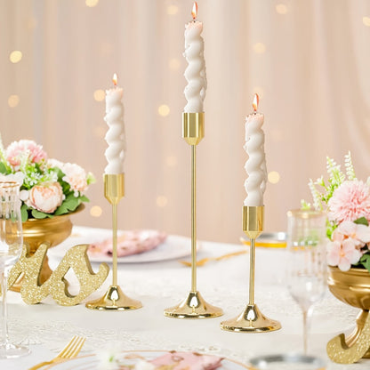 Gold Candle Holders Set of 6 – Cast Iron Single Stem Taper Candlestick Holders for Wedding Centerpieces, Candlelight Dinners, Christmas, Halloween, Thanksgiving & Anniversary Table Decor