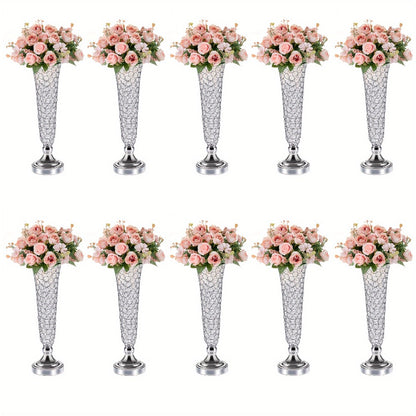 Crystal Trumpet Flower Vase Centerpieces for Wedding Table – Bling Wrought Crystal Vases for Party, Anniversary, Birthday, Banquet & Home Decor, Gold & Silver, 2pcs or 10pcs Set