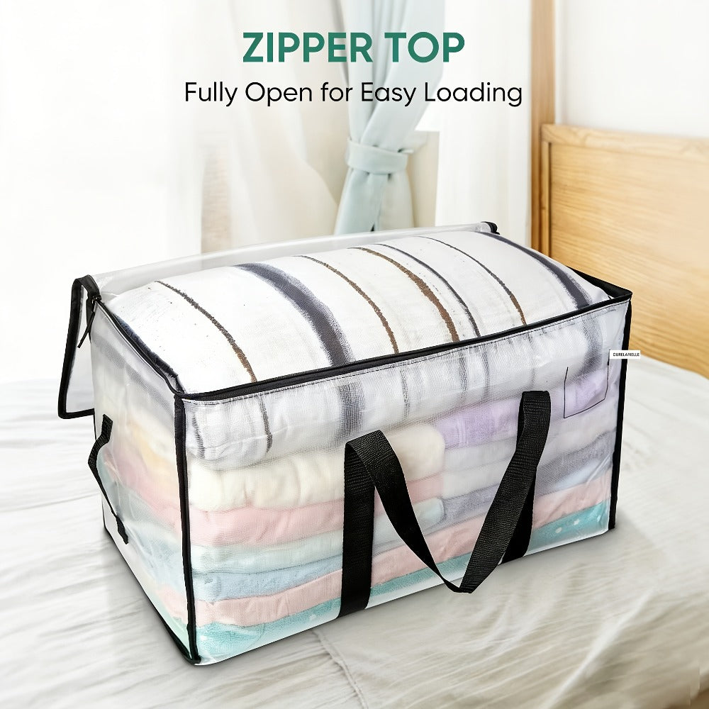 Heavy-Duty Moving Bags Set of 6 – Oversized Storage Totes with Reinforced Handles & Snap-Close Lid, Space Saver Bags for Clothes, Quilts & Moving Supplies, Transparent