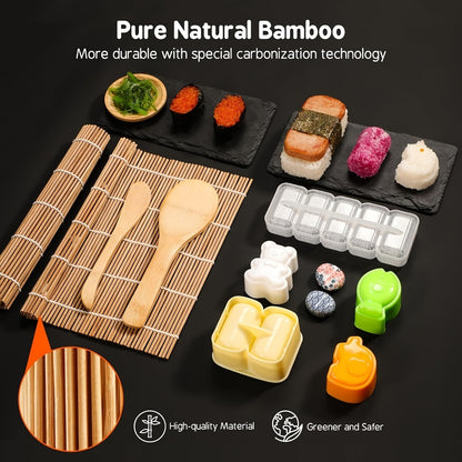 Sushi Making Kit 9/27Pcs with Bamboo Rolling Mats, Rice Molds, Paddle, Knife & Chopsticks – Beginner Set for Home, School, Camping & Gifts