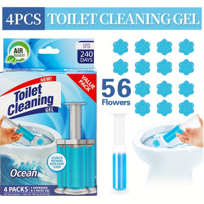 Toilet Cleaning Gel Stamp with Dispenser, Toilet Bowl Freshener & Cleaner Gel Stamps Prevent Scale & Toilet Ring, 6 Scents – Ocean, Lavender, Floral, Peach, Lemon, Pine – 4 Pcs or 8 Pcs Pack