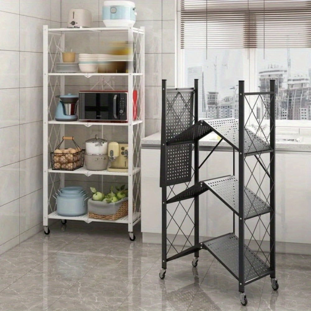 3/4/5-Tier Wheeled Storage Rack with Shelves – Foldable Floor-Standing Utility Organizer