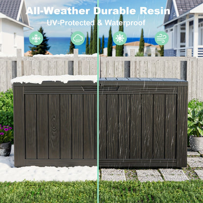 Large Resin Deck Box Lockable Outdoor Storage 80/100 Gallon – 345L UV Protected Weatherproof Patio Storage Box | Sit-On Lid Deck Storage Chest for Pool Accessories, Garden Tools & Outdoor Gear