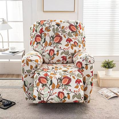 Recliner Slipcover 4pcs Extra Large with Pocket - Spandex Stretch Four Seasons Furniture Protector | Botanical Geometric Prints | Living Room Home Decor Sofa Chair Cover