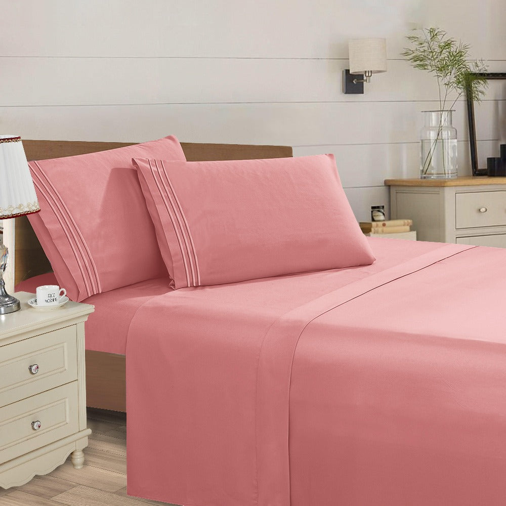 Microfiber Bed Sheet Set 4-Piece Deep Pocket Cooling Sheets Twin Full Queen King Cal King Split King – Soft Wrinkle Fade Resistant Hotel Quality Bedding