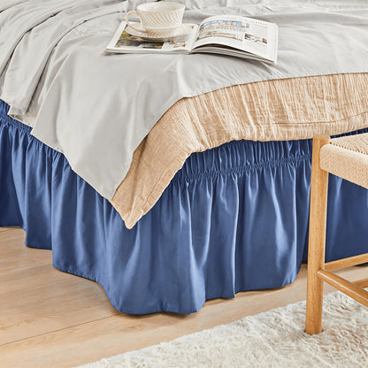 Bed Skirt with Adjustable Elastic Belt - Ruffle Microfiber Dust Ruffle 15 Inch Drop, Hotel Quality, Fade Resistant, Machine Washable, Easy Wrap Fit