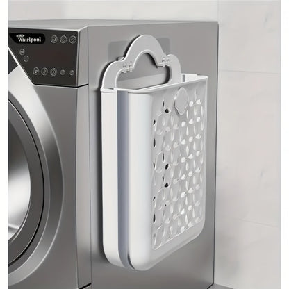 Foldable Laundry Basket Wall Mounted – No-Drill Plastic Storage Bin with Cutout Design for Clothes, Toys, Snacks & Fruits – Space-Saving Collapsible Organizer for Bathroom, Balcony & Bedroom