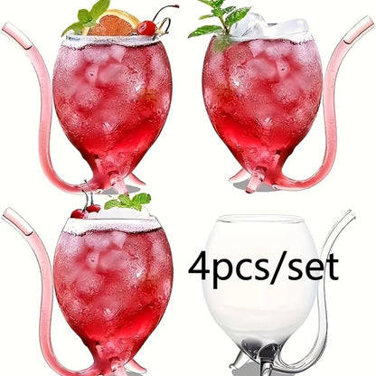 Halloween Cocktail Glasses Set of 4 – 12 Oz Vampire Crane Tail Pirate-Themed Cups with Straw – Reusable Insulated Drinkware for Champagne, Juice & Ice Cream – Halloween & Christmas Party