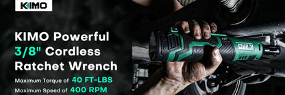 Cordless Ratchet Wrench 3/8 Inch 12V – KIMO 40ft-lb Torque Power Ratchet Set with 2.0Ah Battery, Fast Charger & 8 Sockets
