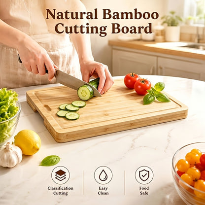 Bamboo Cutting Board Set for Kitchen – Food-Safe Cheese Platter & Charcuterie Board for Meat, Cheese, Bread, Vegetables & Fruits, Perfect Home Kitchen Gadget or Housewarming Gift, 1pc or 7pcs Set